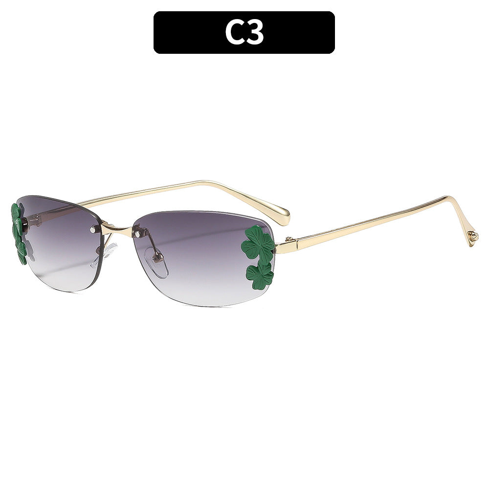 Blumige Akzent rechteckige Sonnenbrille