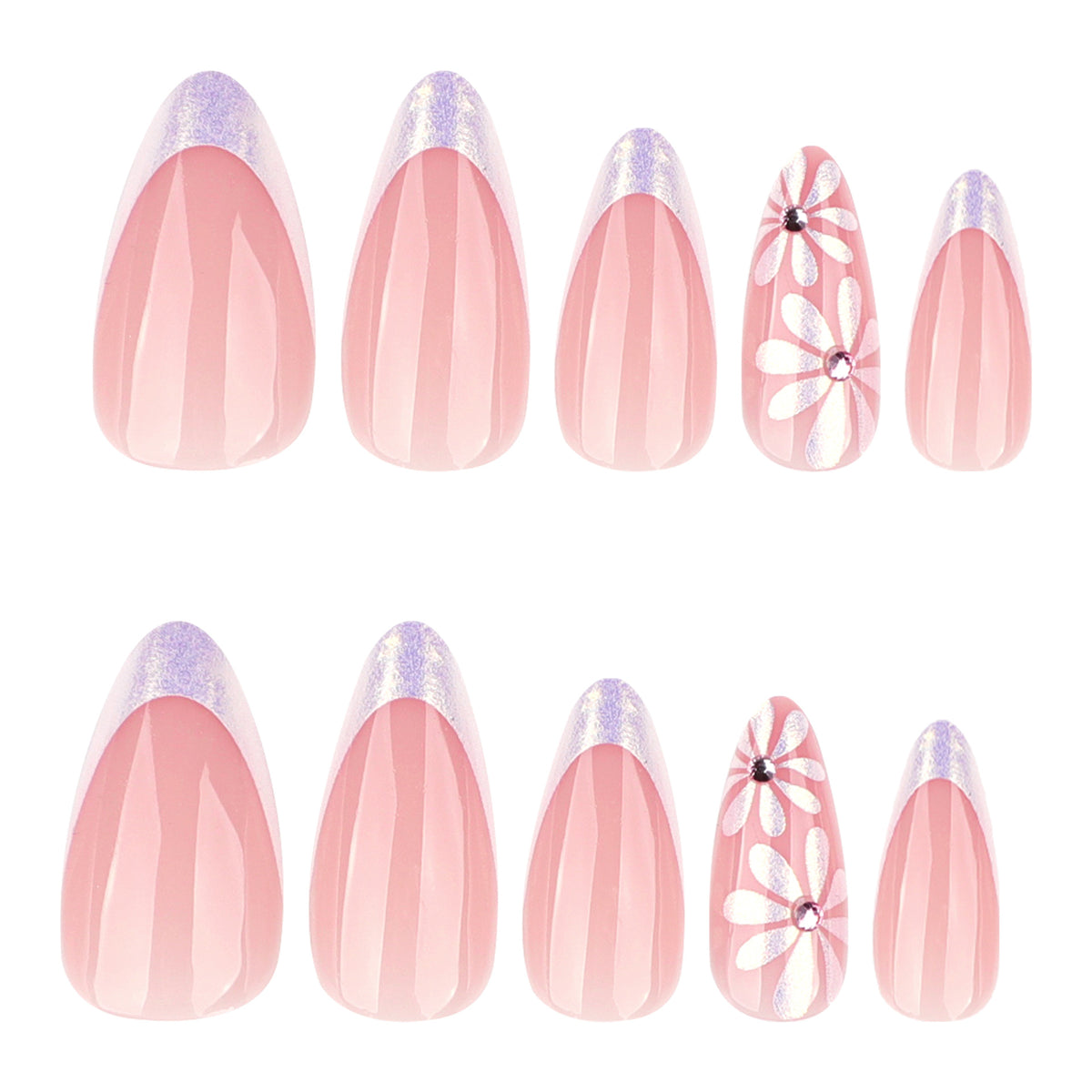 Elegante Kunstnägel mit floralem Design und Glitzerverzierungen Brehn