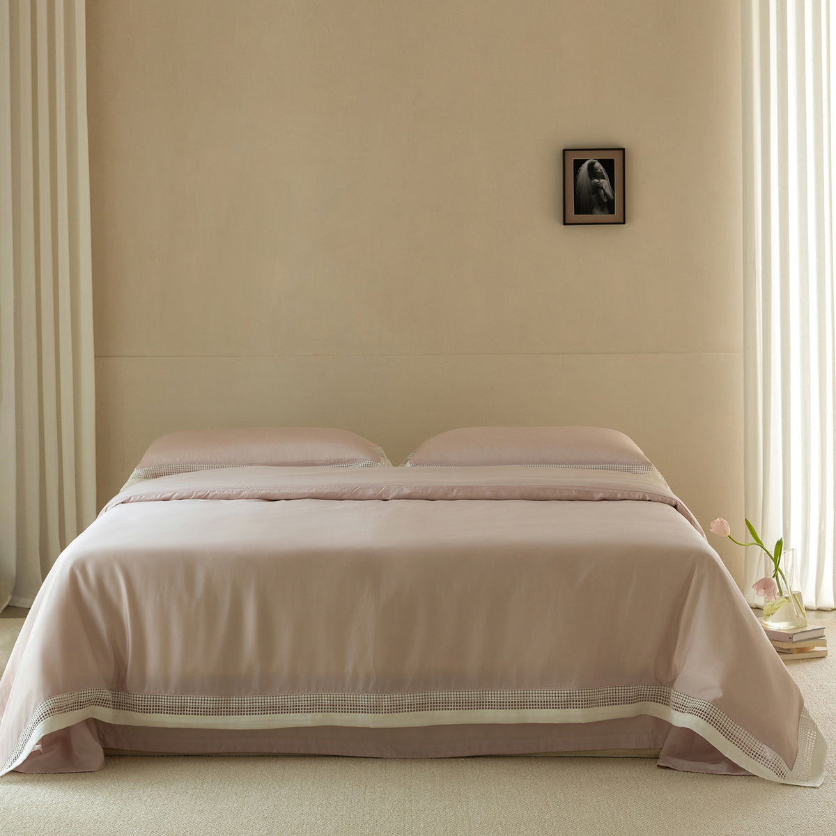 Minimalist Baumwollsatin Bettbezugset mit Mikro-Karo-Rand
