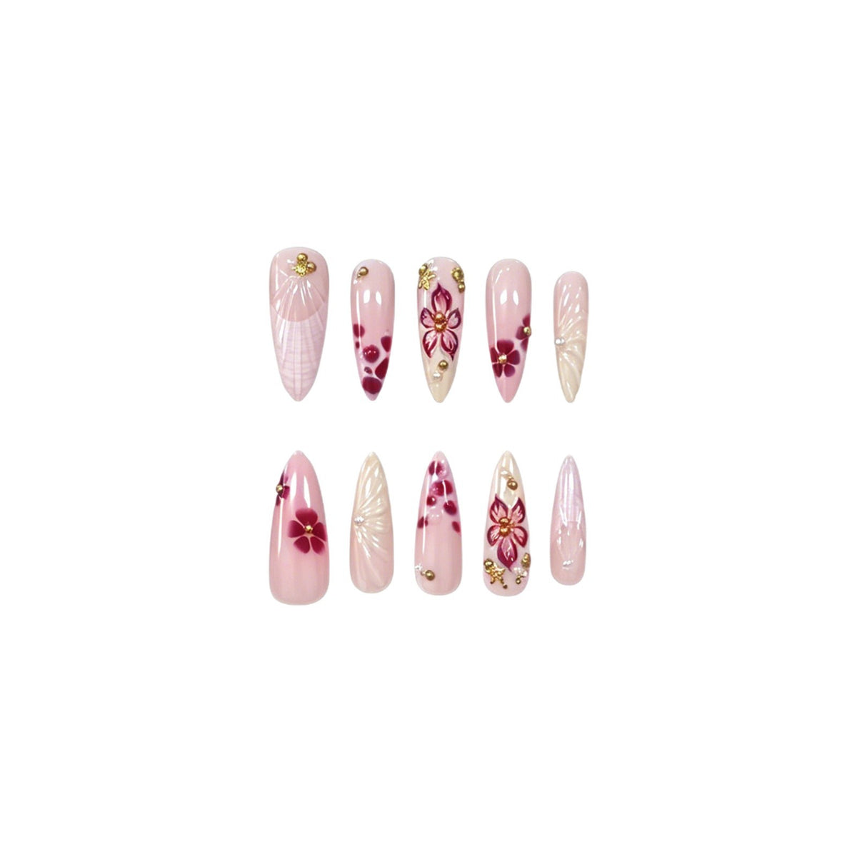 Luxuriöse florale Press-On-Nagelveränderungen Brehn