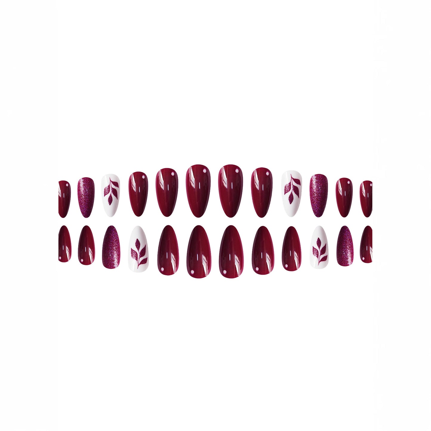 Künstlerisches Press-On Nail Art Set mit glitzerndem Blatt Design Brehn