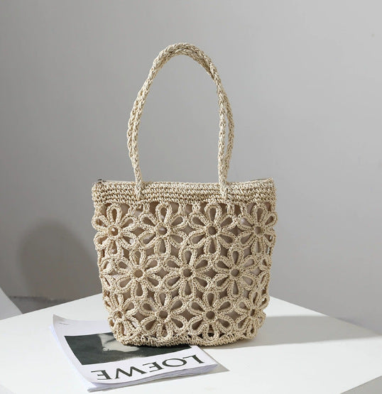 Damen Handgearbeitete Korbtasche mit floralen Häkelmustern Brehn