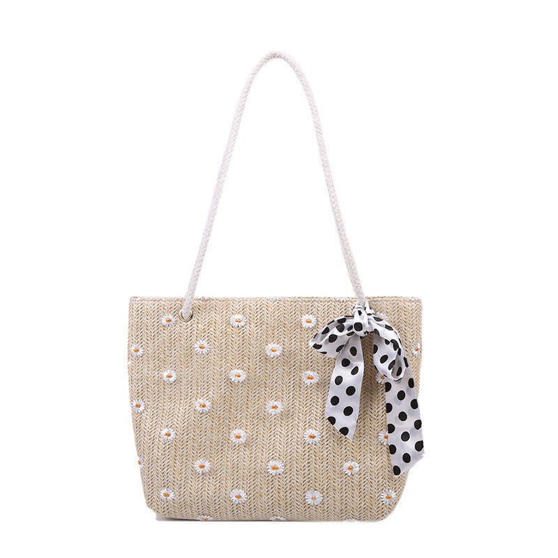 Stroh Strandtasche mit dekorativem Schal