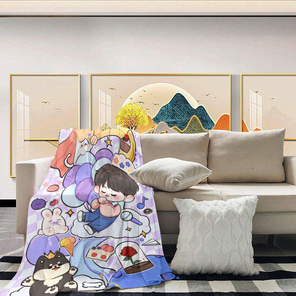 Cartoon Print Fleece Decke
