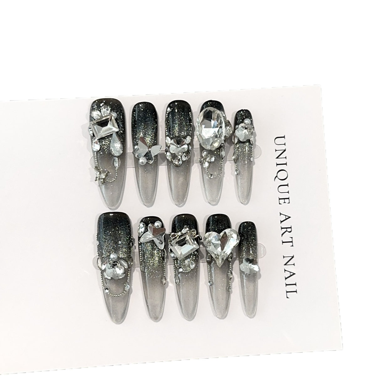 Glamouröses Stiletto Press-On Nageldesign-Set mit Kristallakzenten