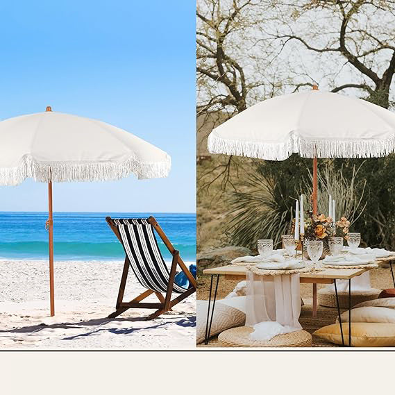 Damen Sonnenschirm mit Quasten und gestreiftem Design Brehn