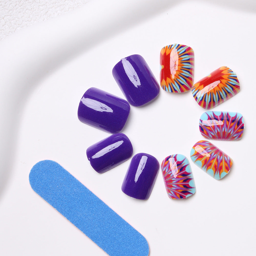 Künstlerische Tie-Dye Press-On Nägel Brehn