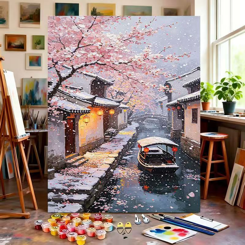 Szenische Kirschblüten Malen nach Zahlen Kunstset Brehn
