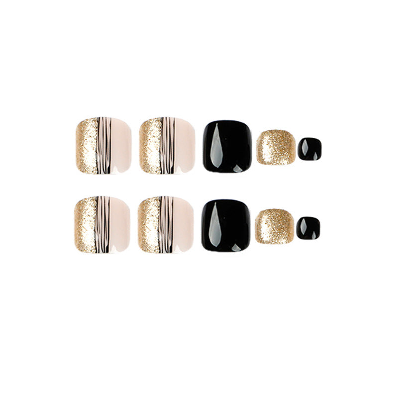 Exquisite Fußnagelkunst mit Glitzer- und Streifen-Design Brehn