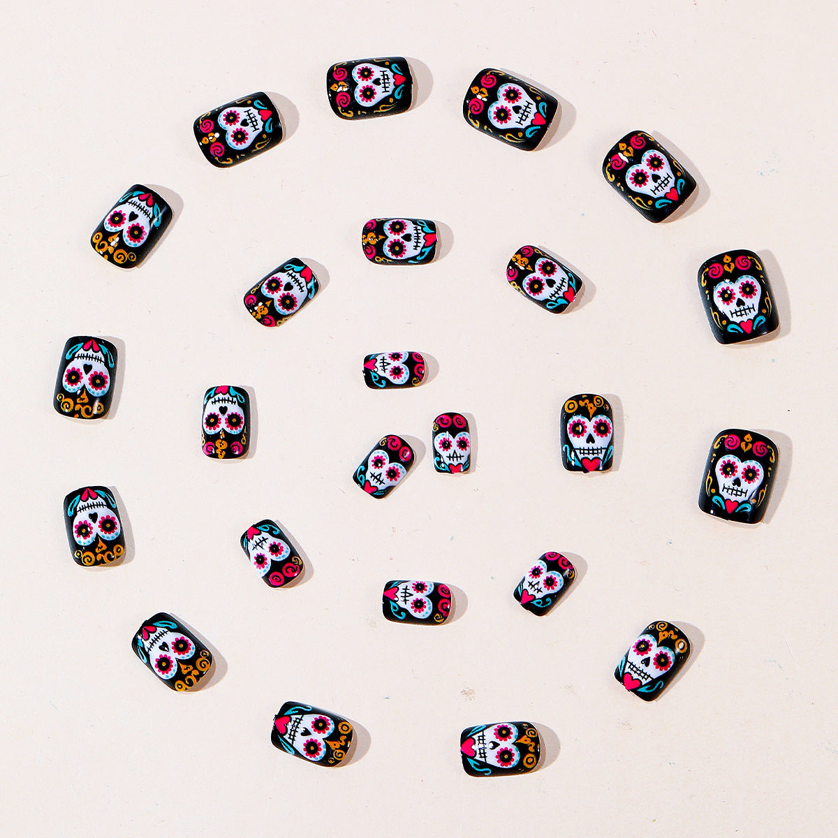 Künstlerische Zuckerschädel-Nagelkunst-Verlängerungen Brehn
