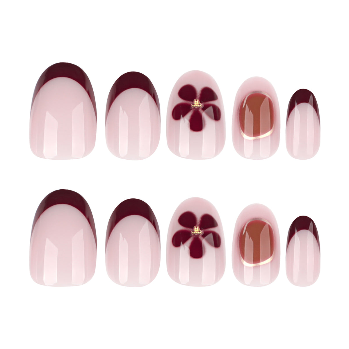 Elegante Nagelkunst mit floralen Akzenten und goldenen Details Brehn
