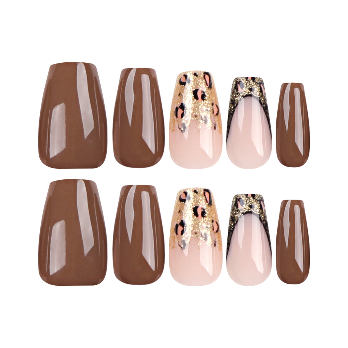 Glamouröse Akrylnägel mit Glitzer- und Leopardenmotiven Brehn