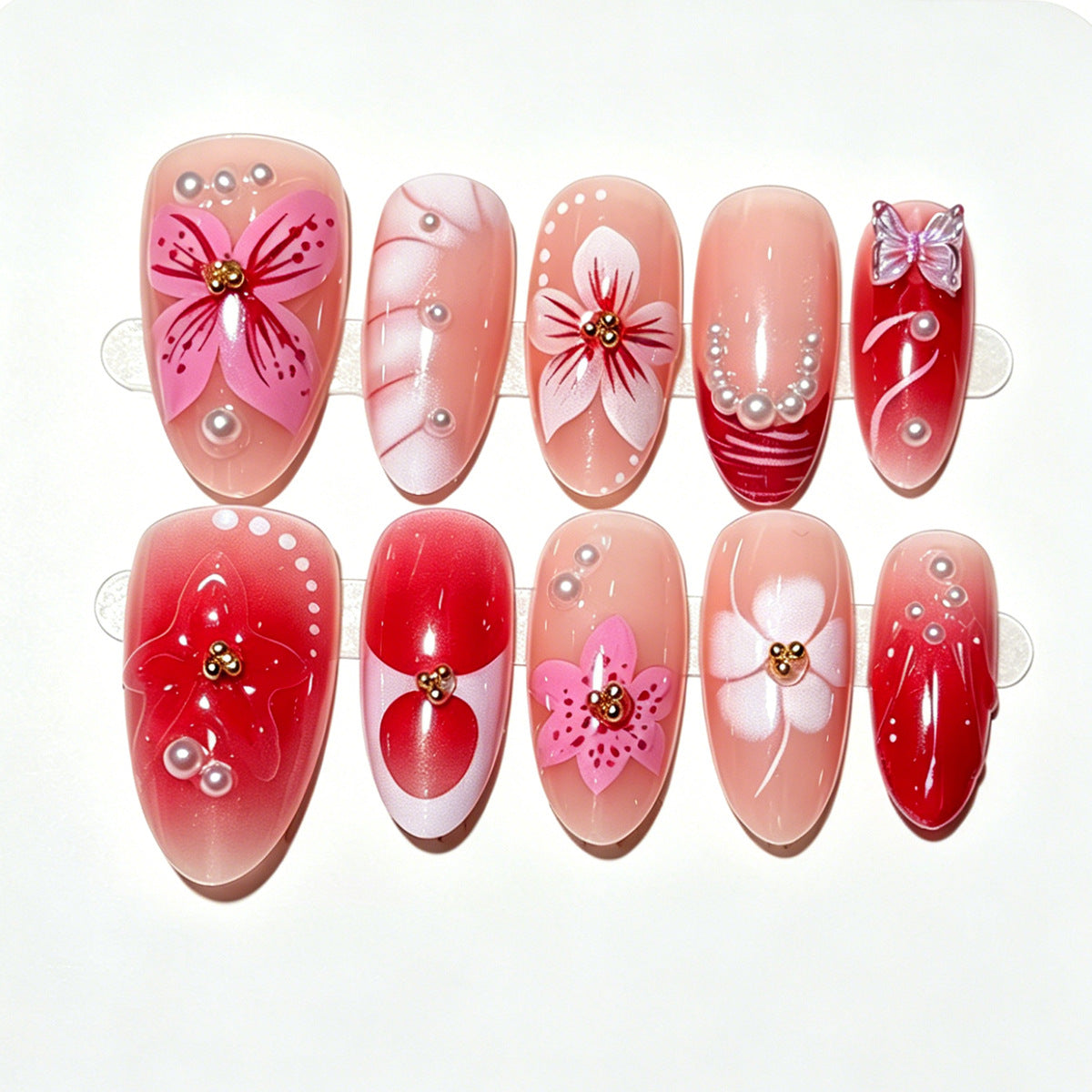 Florales dekoratives Press-On-Nagelkunst-Set Brehn
