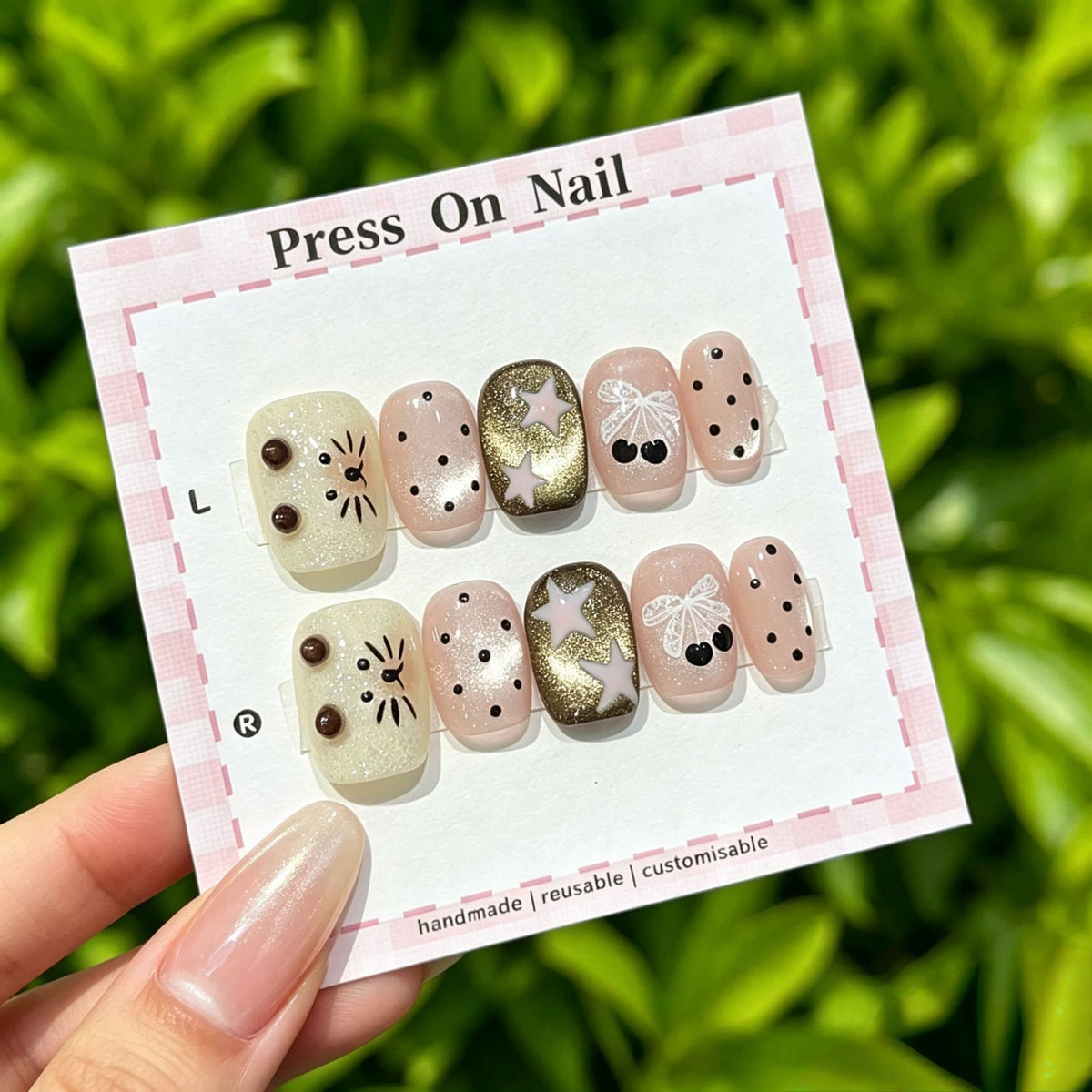Kreatives katzenmotiviertes Press-On-Nagelset