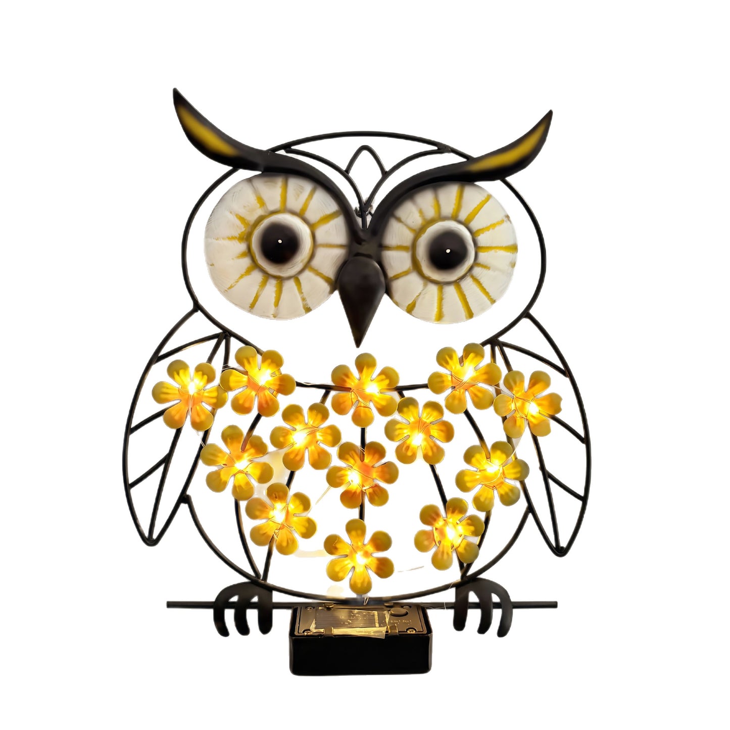 Metall Eule Wandkunst mit solarbetriebenen LED-Blumenlichtern und Eisenrahmen Brehn