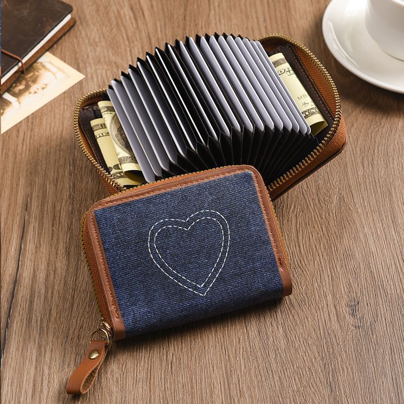 Reißverschluss-Denim-Herz-Münztasche Brehn