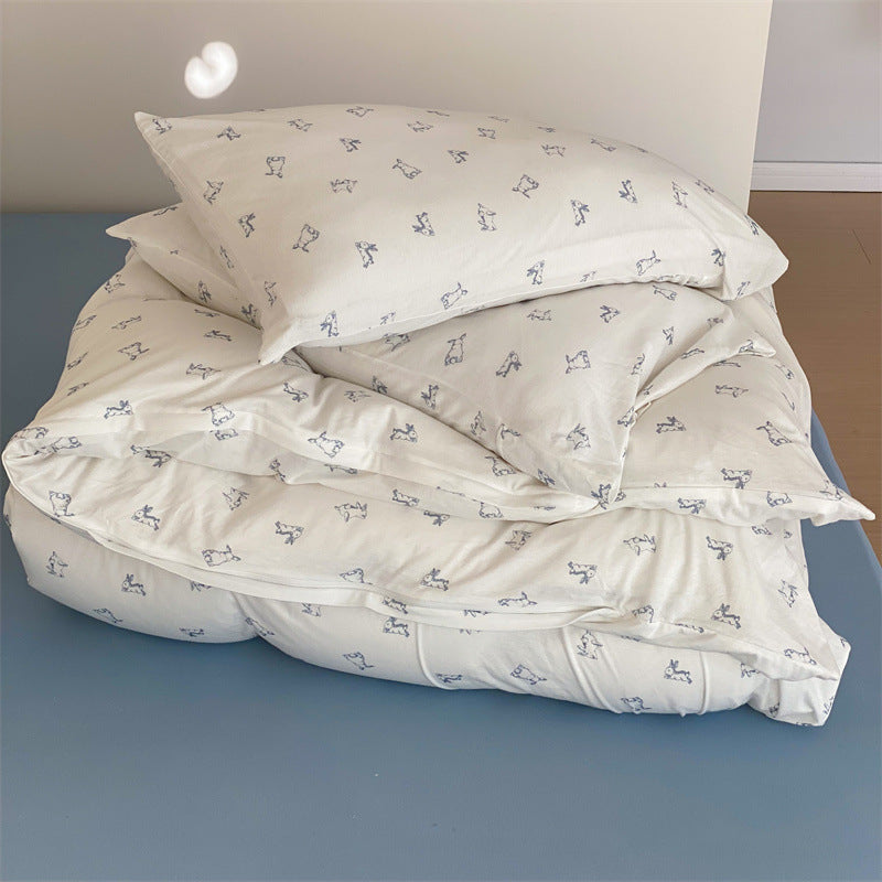 Fein gewebtes Baumwoll-Bettwäscheset mit minimalistischen Hunde-Sketches