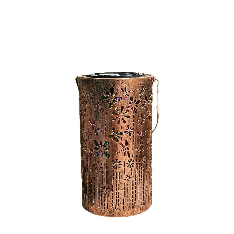 Solar Projection Lantern Mit Sonnenblumen Floral Metallzylinder Und Hängendem Griff Brehn