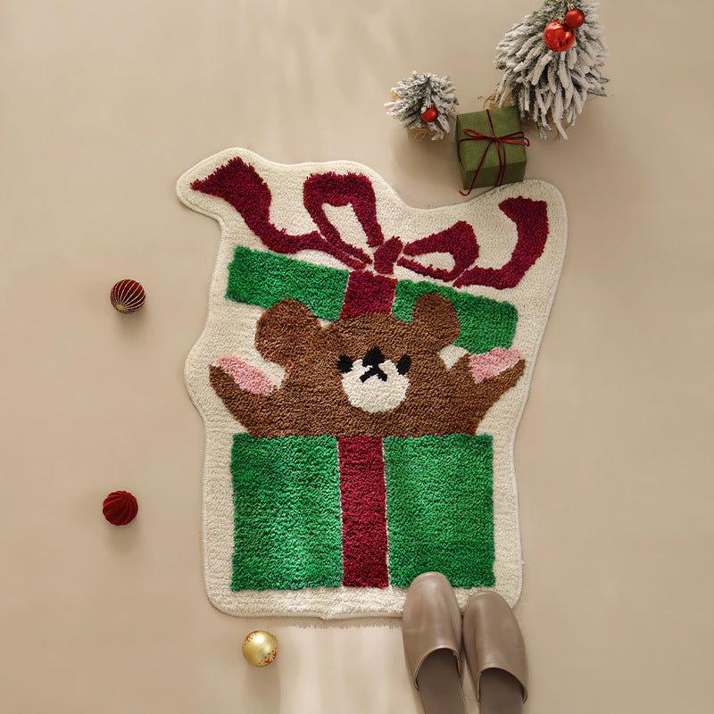 Verspielte geschenkförmige Fußmatte mit getuftetem Teddybärmotiv Brehn