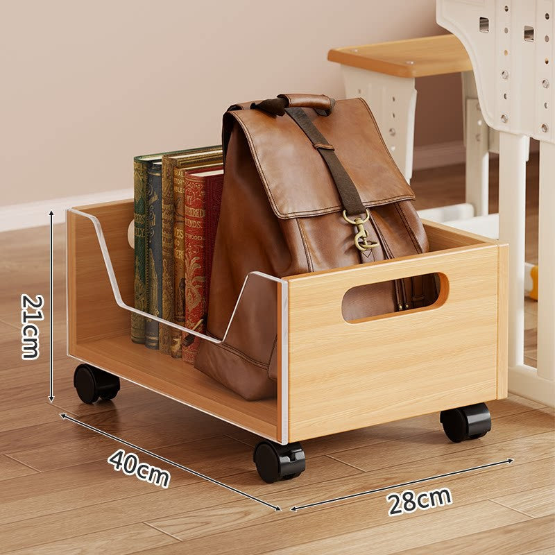 Tragbarer Holzfußbodenlagerbehälter mit Ausschnittgriffen und offenem Front-Buch- & Rucksack-Organizer