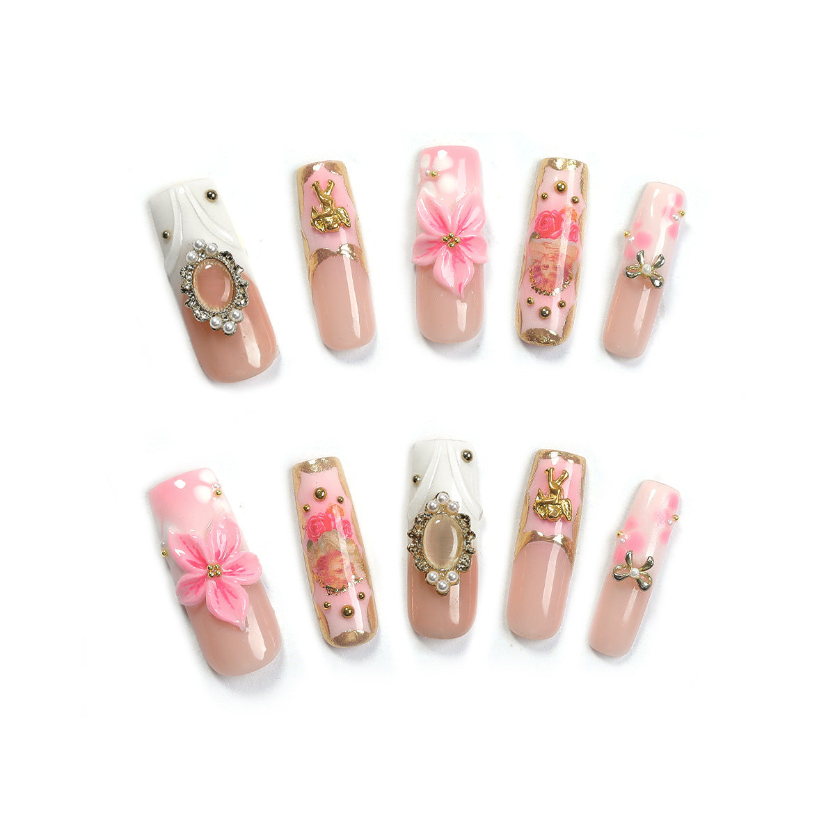 Kreatives Kunstnagelset mit blühenden Verzierungen und Glitzerakzenten Brehn