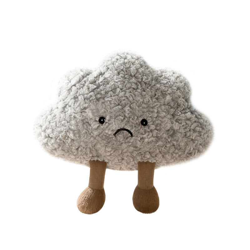 Curly Faux-Fur Traurige Wolken Plüschkissen mit Cord-Beinen und gesticktem Gesicht Brehn