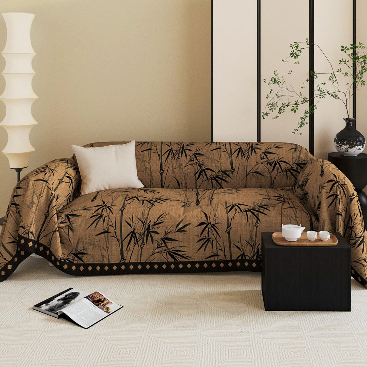 Reversible Jacquard Botanical Sofa Throw Slipcover with Anti-Slip Hem
