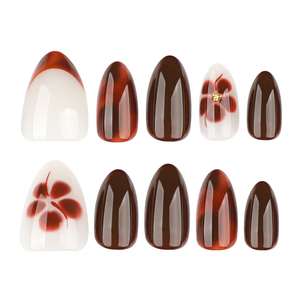 Kunstvolle Nagelverlängerungen mit eleganten floralem und glanzvollem Design Brehn