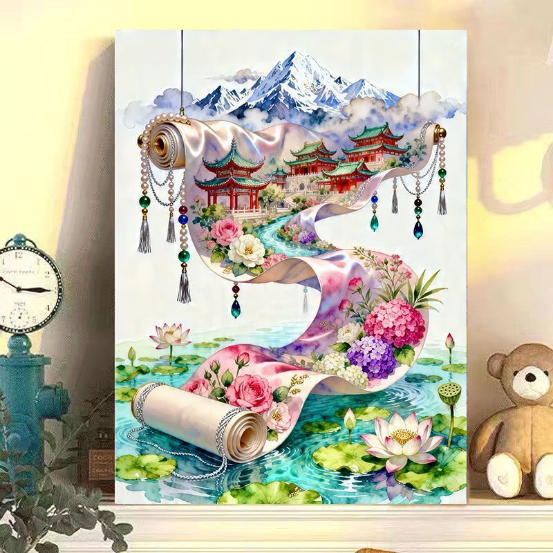 Elegante chinesische Landschaftsrollenkunstdruck Brehn