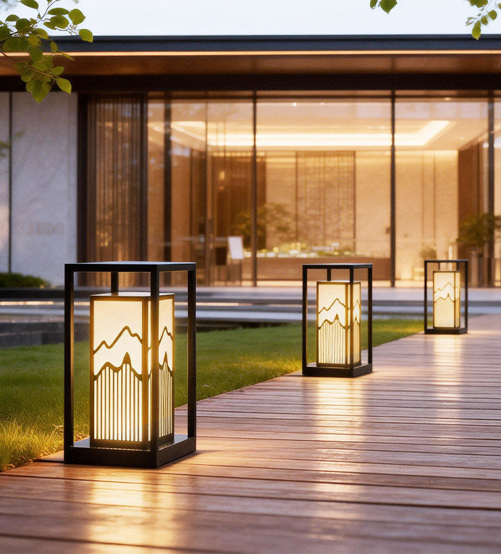 Japanisch inspiriertes LED-Außenlaterne mit Holzrahmen Brehn