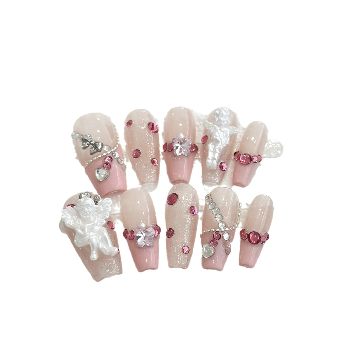 Dekoratives, mit Strass verziertes Press-On-Nagelset