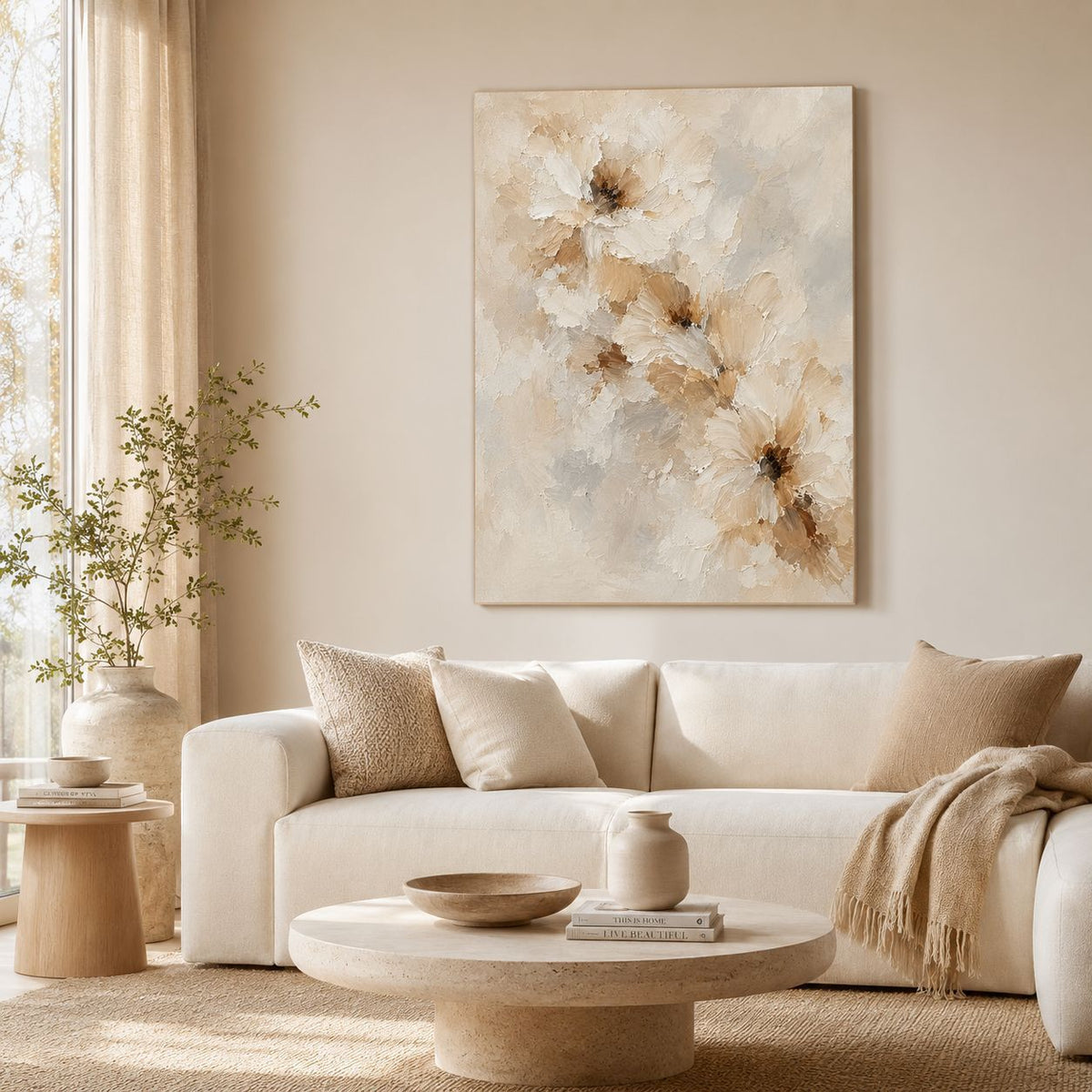 Texturierte florale Canvas-Wandkunst für Zuhause