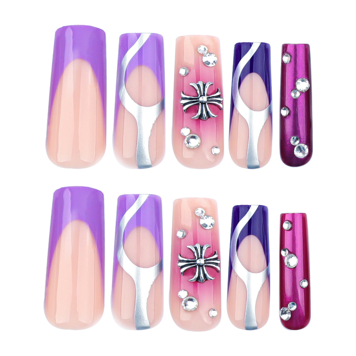 Kunstvolle Nagelverlängerungen mit Glitzer- und Blumenmotiven Brehn