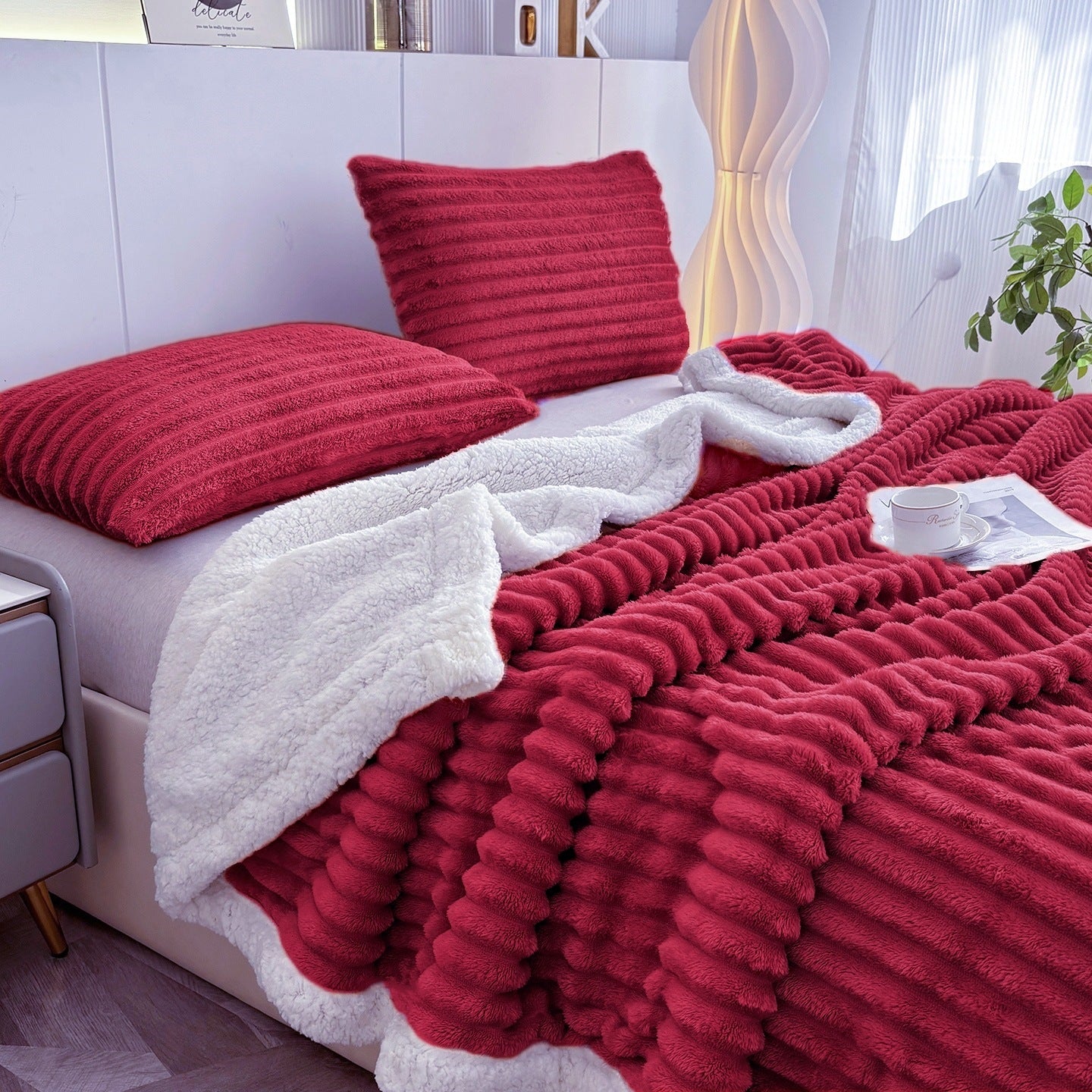 Luxuriöse Plüsch Streifen Fleece Decke