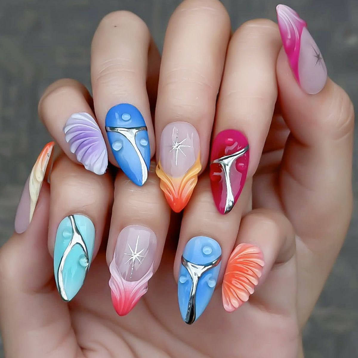Künstlerische 3D Hasen- und Blumen-Nagelkunst Brehn