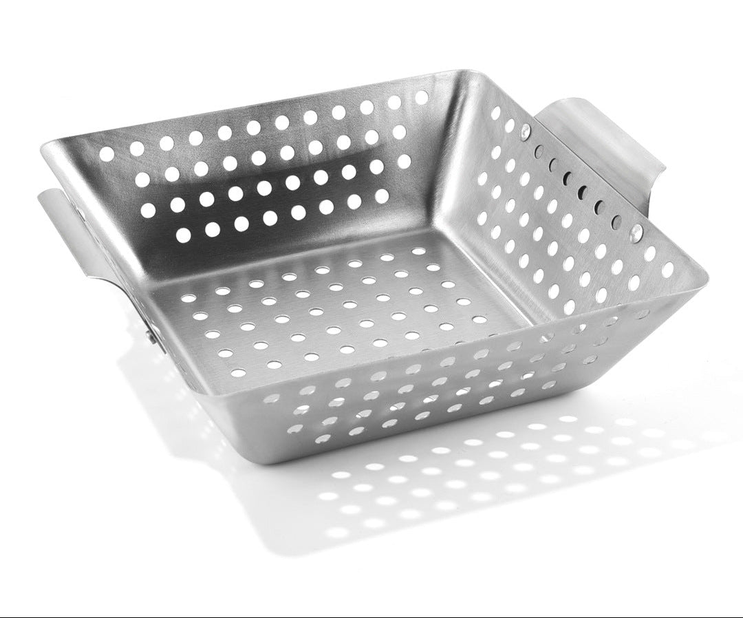 Quadratischer Perforierter Edelstahl-Grillkorb Für Gemüse und Meeresfrüchte mit Klappbaren Auflagegriffen Brehn