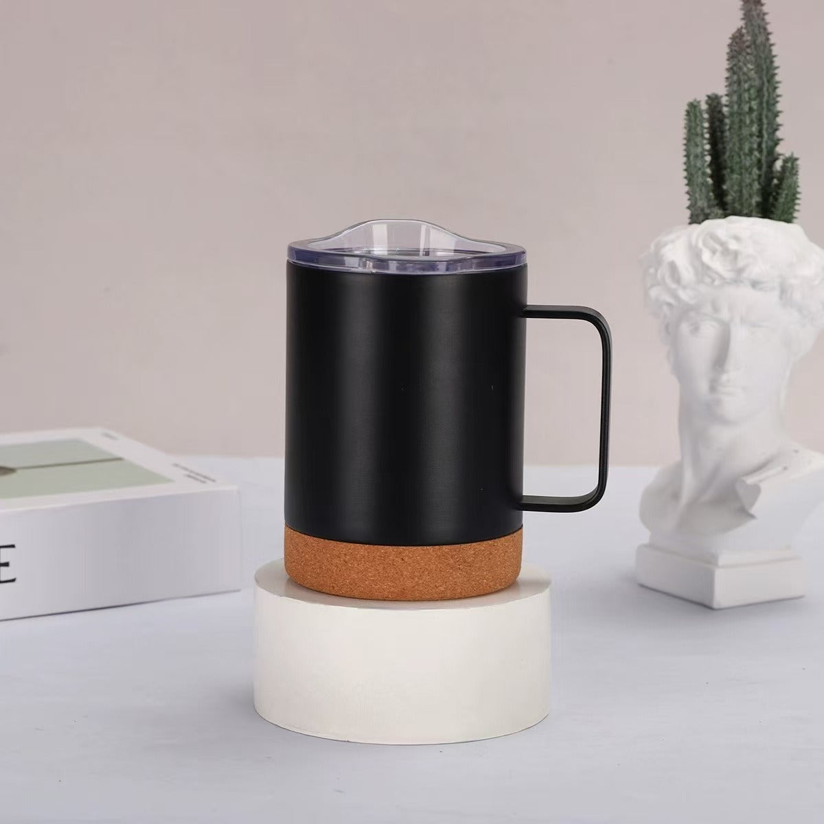 Damen eleganter Kaffeebecher mit Korkboden und durchsichtigen Deckel Brehn