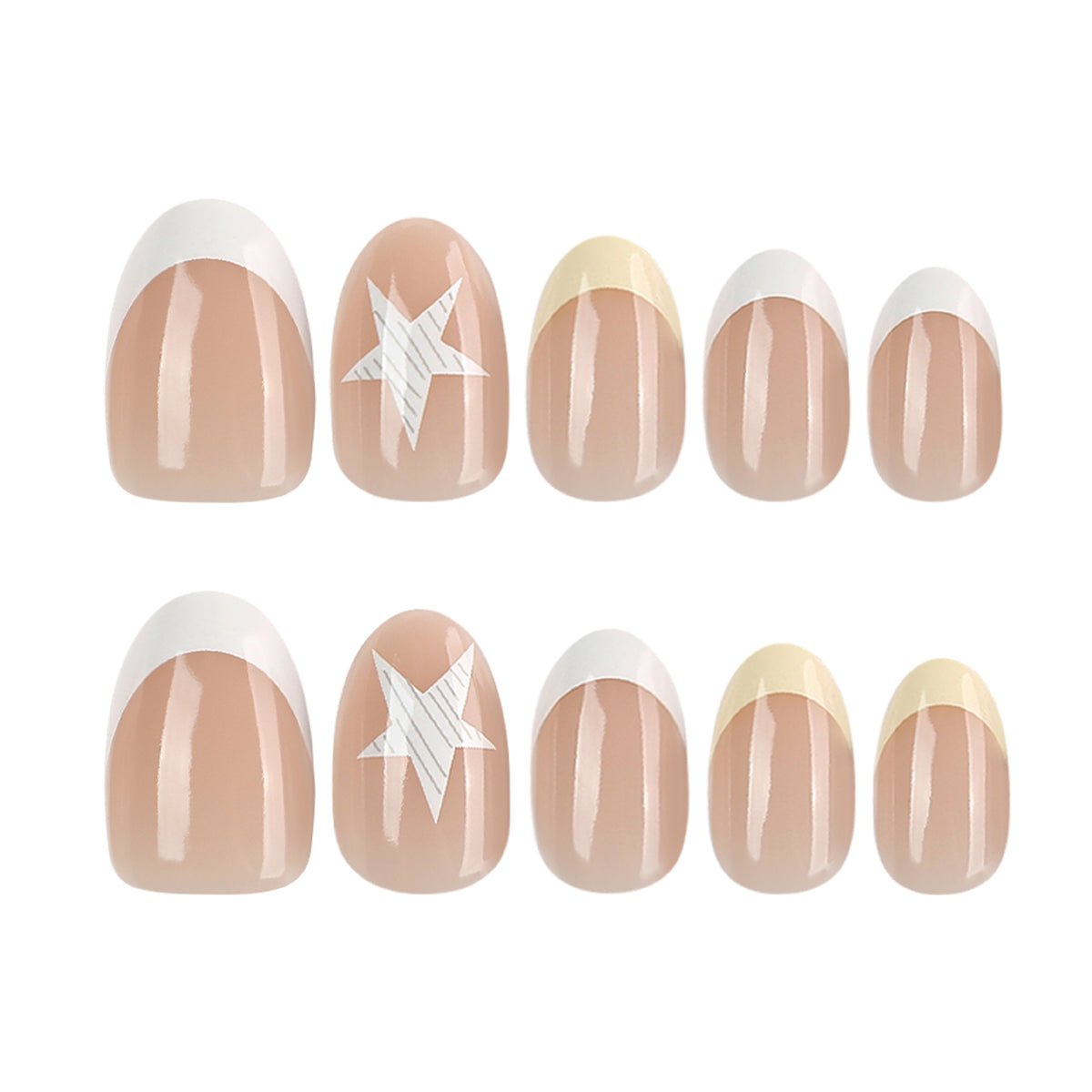 Elegante Kunstnägel mit klassischem French-Tip und detailreichem Sternenmotiv Brehn