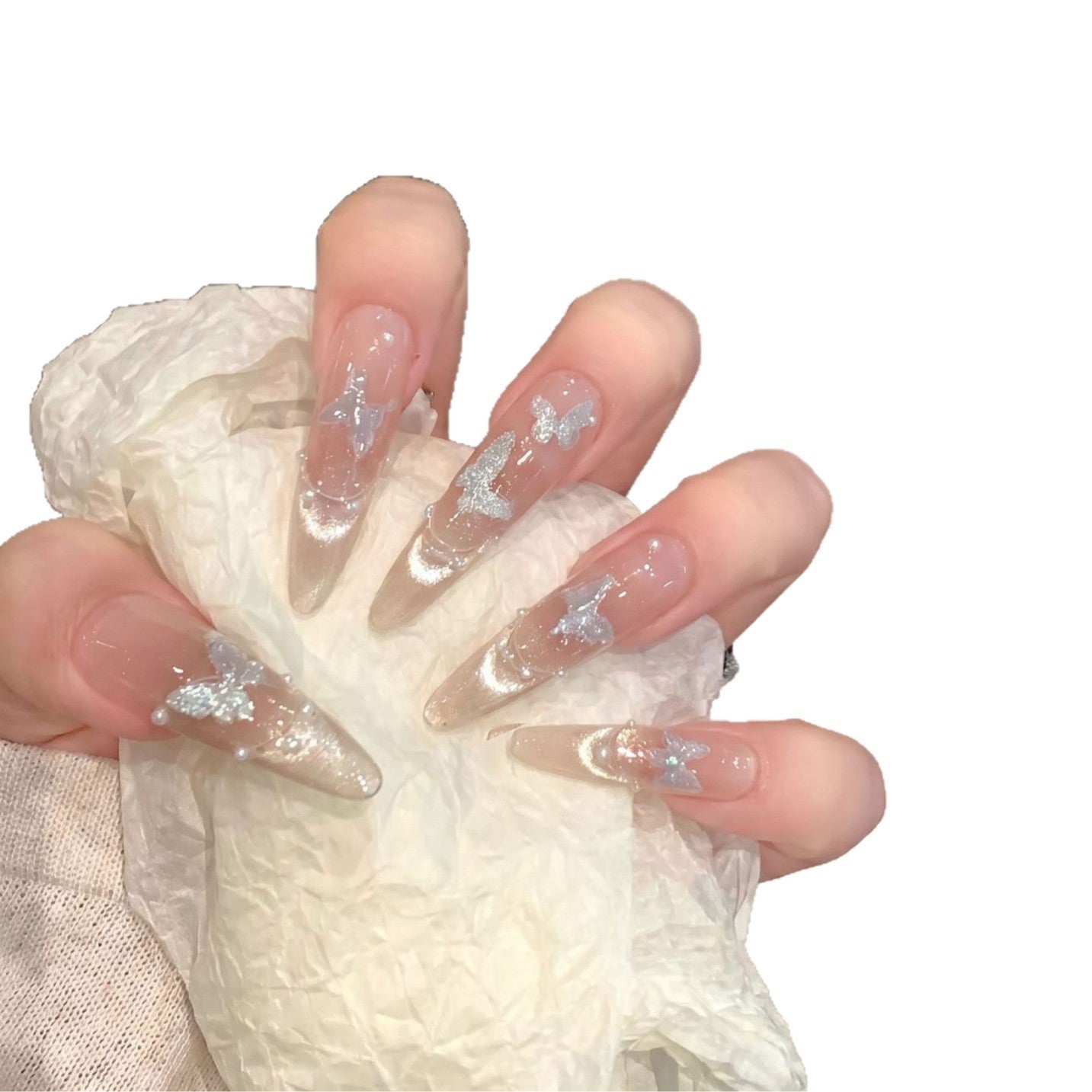 Künstlerisches Stiletto Press-On Nagelset mit Schmetterlingsdesign Brehn