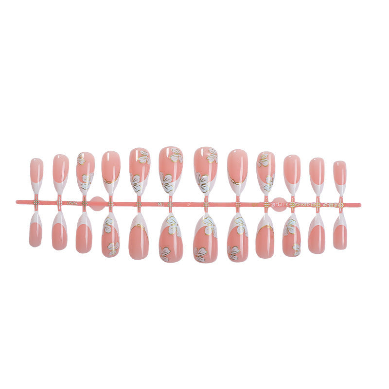 Kunstnagelset mit elegantem Blumen- und French-Tip-Design Brehn