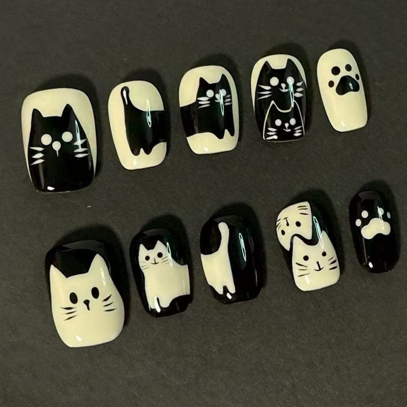 Verspielt katzenmotivierte Press-On Nagelkunst Brehn