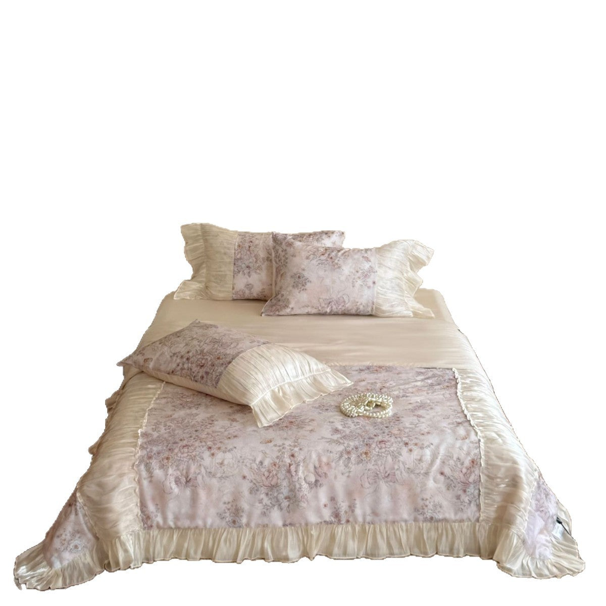 Satin-Bettwäschegarnitur im Vintage-Look mit Volant und floralem Jacquard Brehn