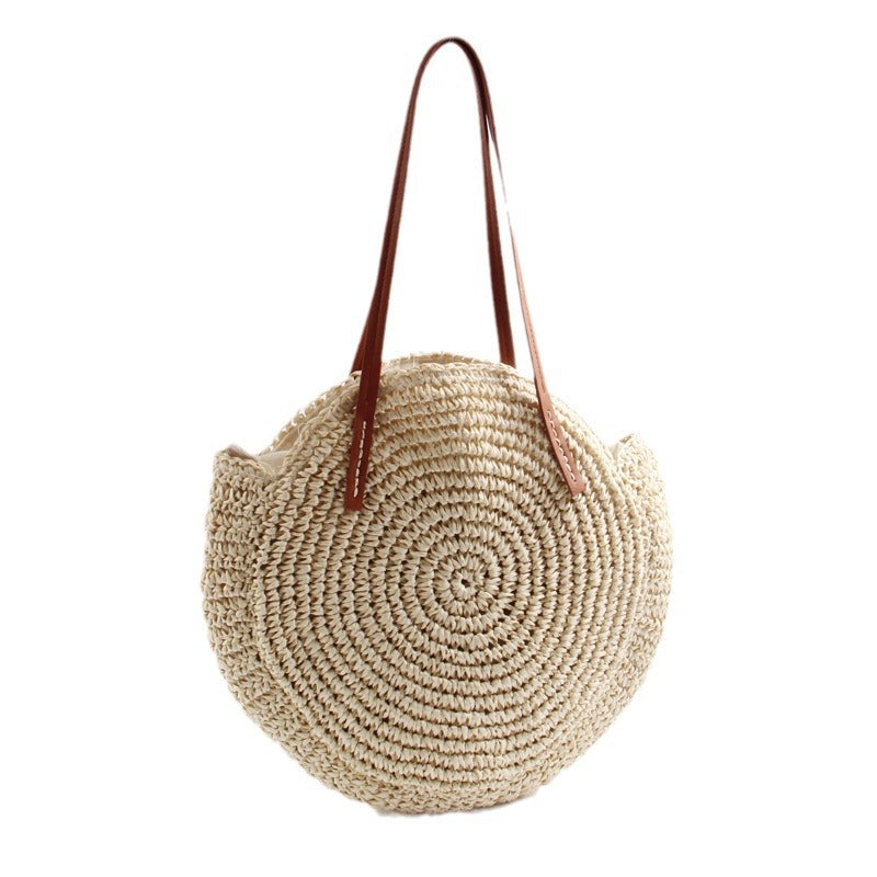 Runde Basttasche mit Eleganten Ledergriffen Brehn