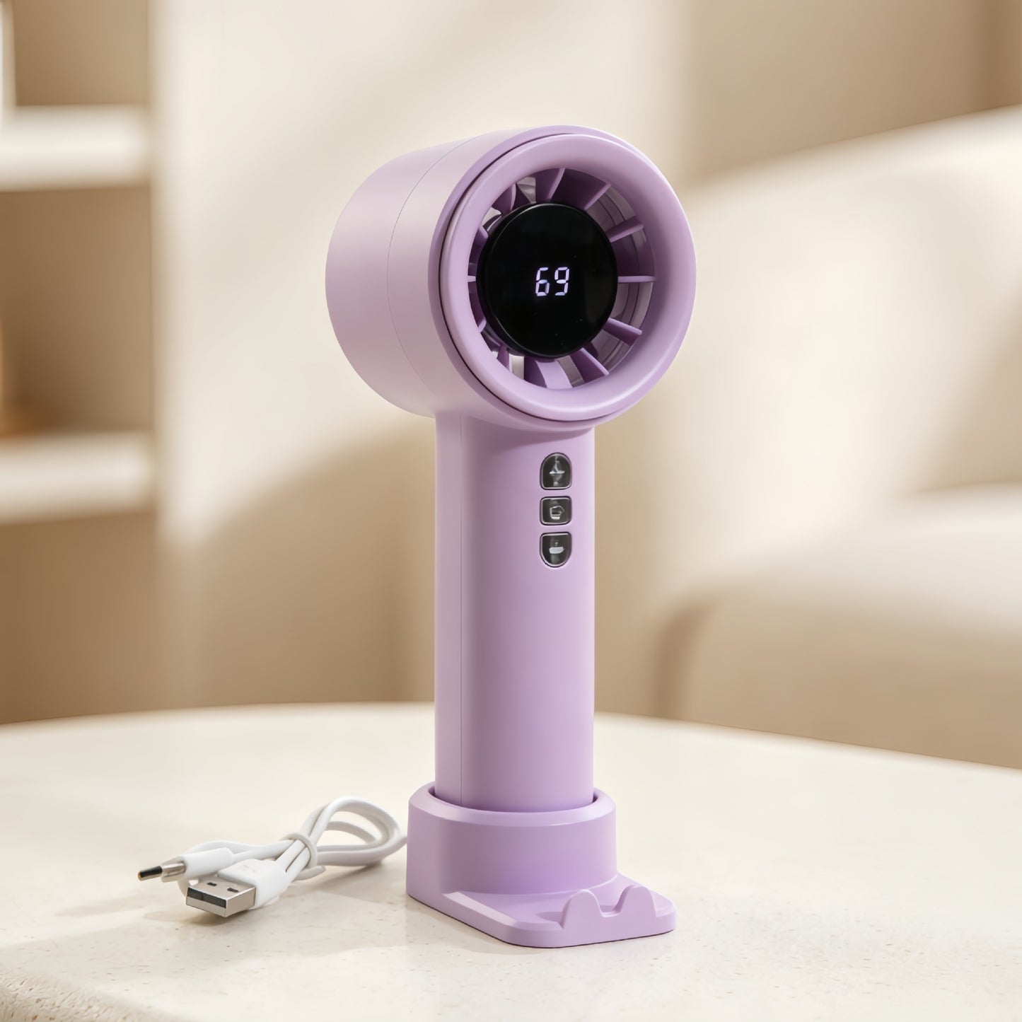 Damen tragbarer Hochgeschwindigkeitsventilator mit digitaler Temperaturanzeige Brehn