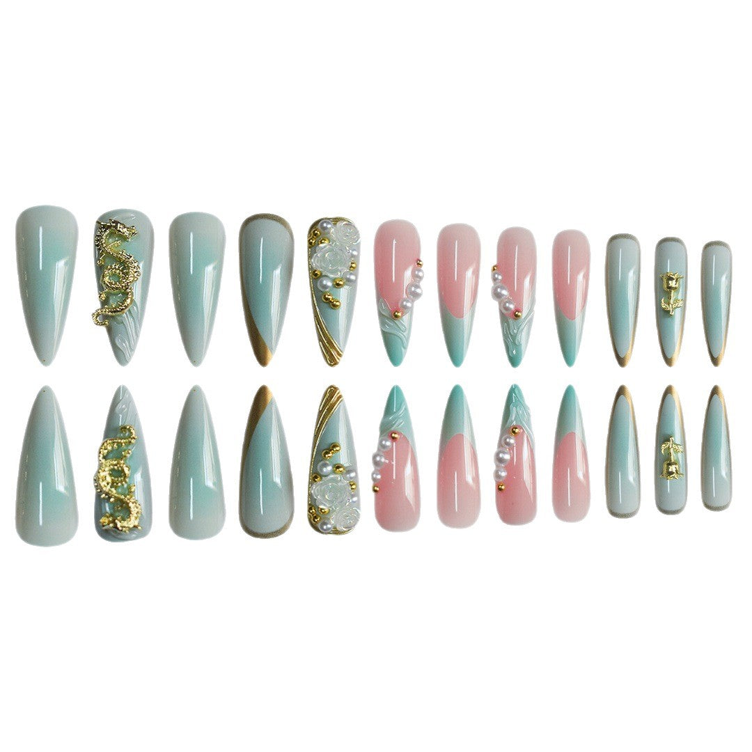 Luxuriöse Strass- und Blumen Druck-Nagelkunst Brehn