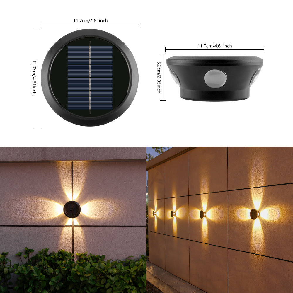 Runde Solar Wandleuchte mit Quad-Beam-LED dekorativer Außenwandleuchte und wetterfestem Gehäuse Brehn