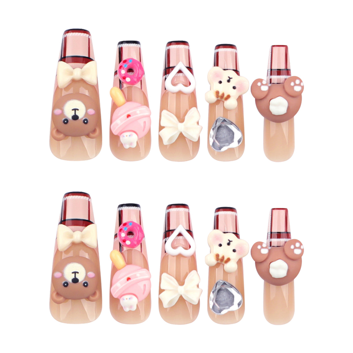 Künstliche Nagelkunst mit niedlichen Tier- und Süßigkeitenmotiven Brehn