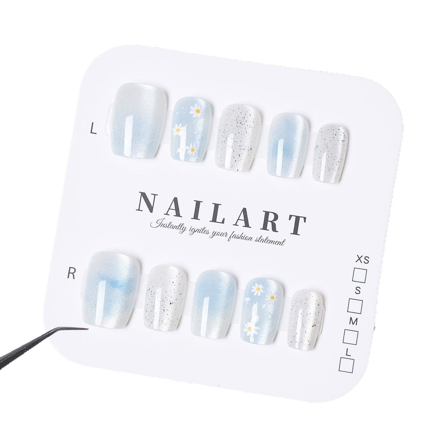 Künstlerisches Floral Print Press-On Nail Set Brehn