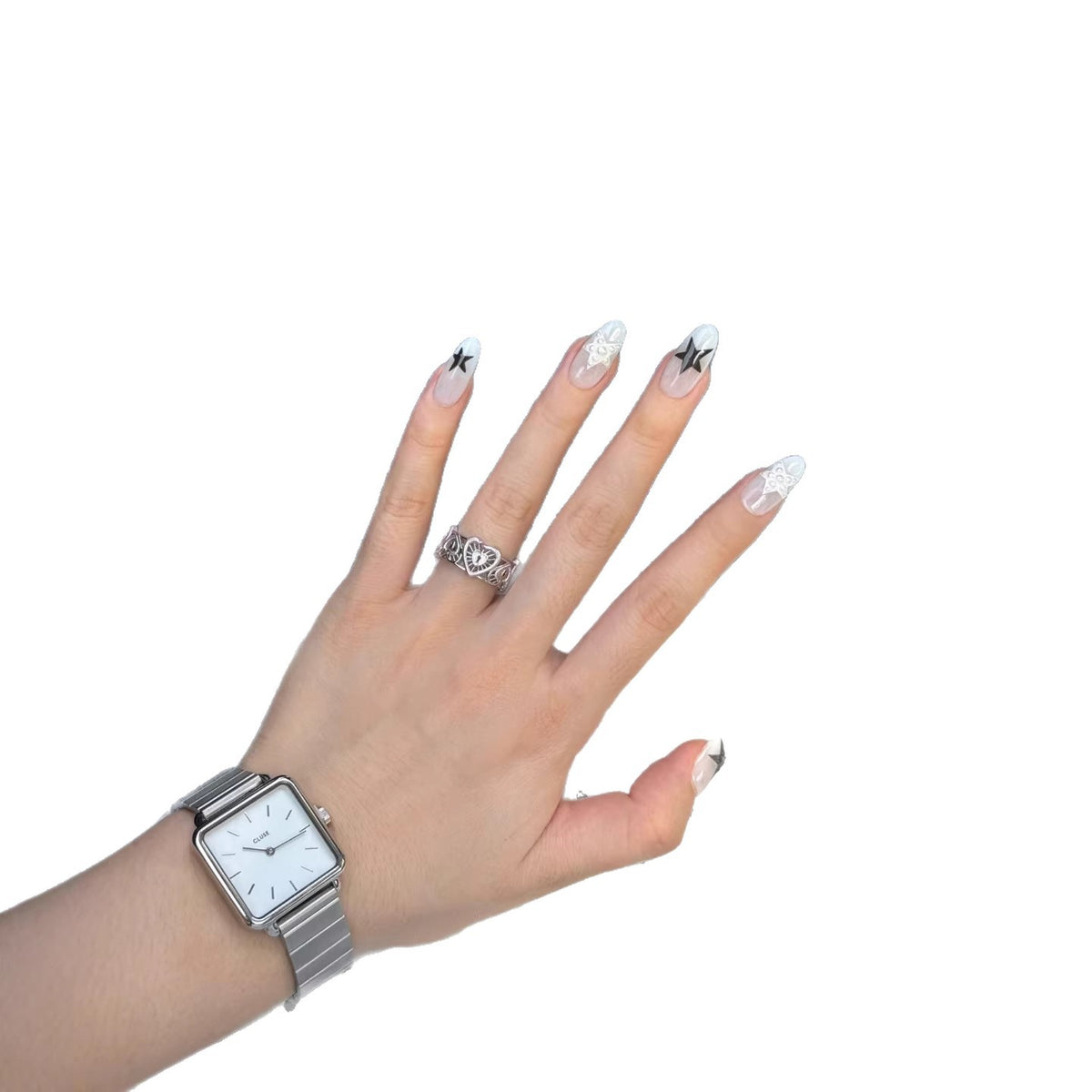 Künstlerisches Press-On Nagelkunst-Set mit Stern- und Blumenmuster
