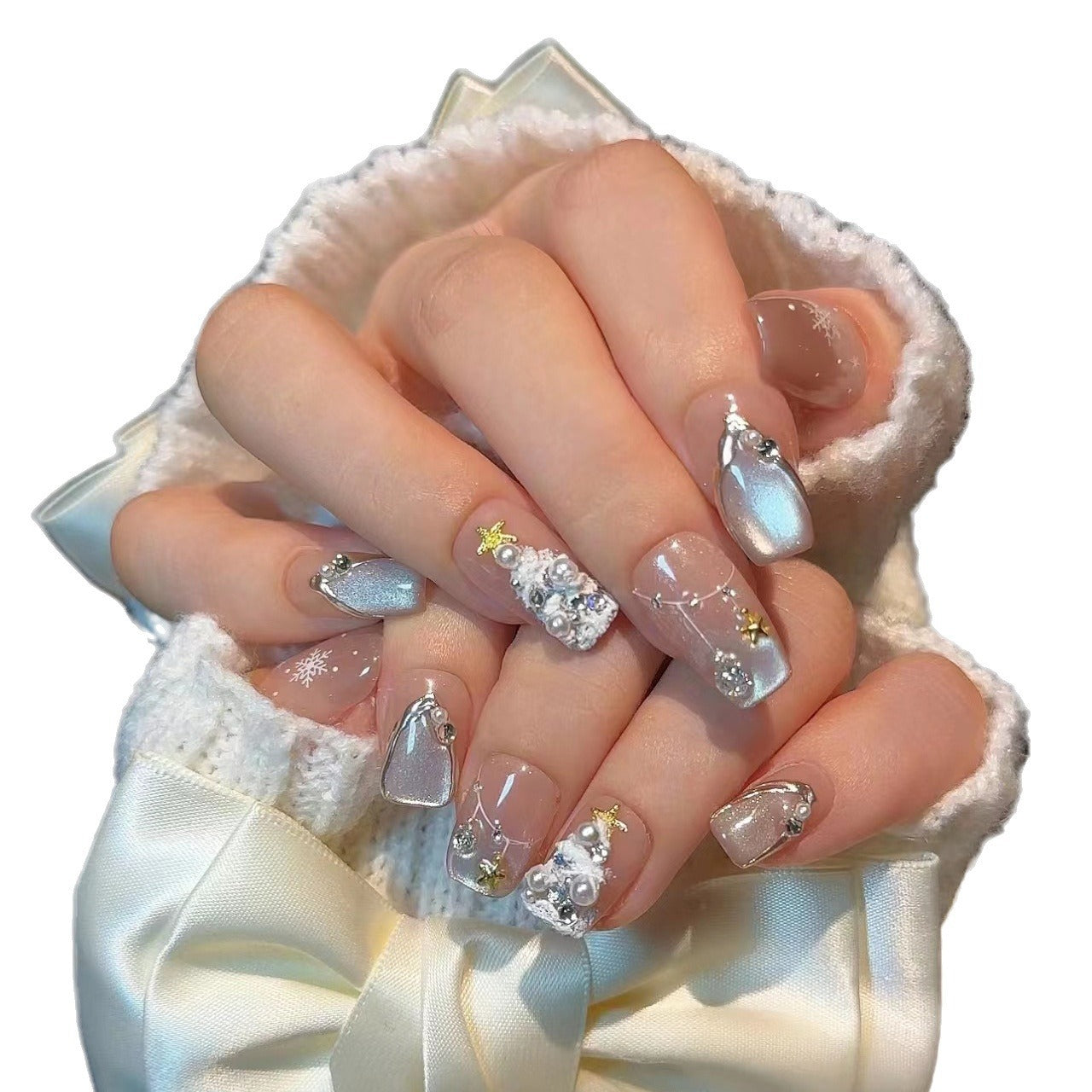 Elegantes Press-On Nagelkunstset mit dekorativen Schmuckakzenten Brehn